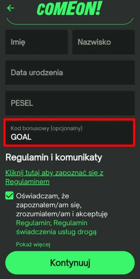 comeon kod bonusowy goal kod bonusowy comeon
