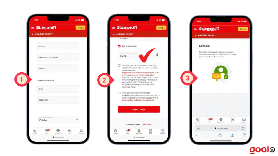 Rejestracja Superbet z kodem GOAL Kod promocyjny Superbet - rejestracja z kodem GOAL
