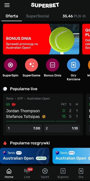 jak wygląda aplikacja superbet ekran główny aplikacji superbet