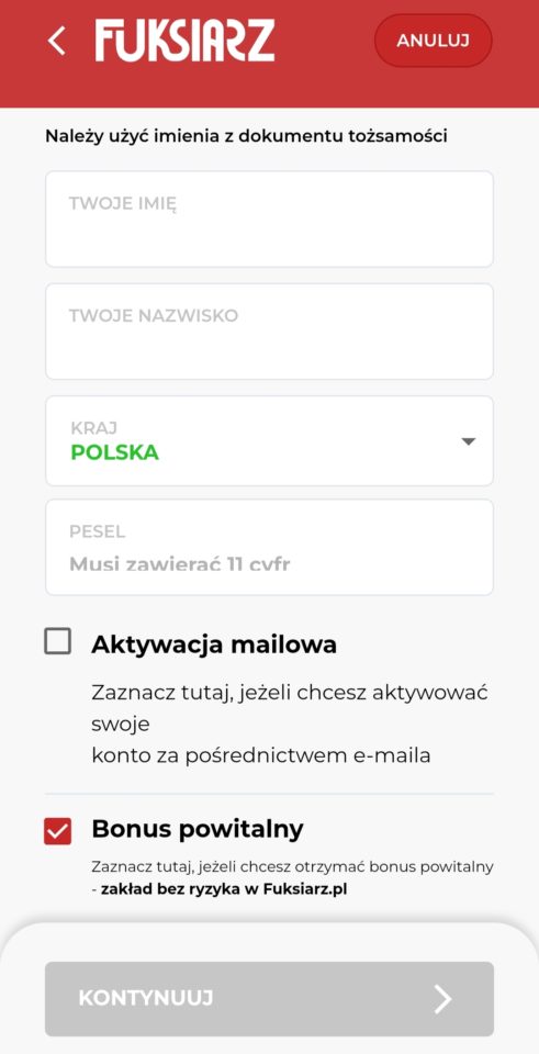 oferta powitalna fuksiarza za rejestrację bonus powitalny za rejestrację w fuksiarzu