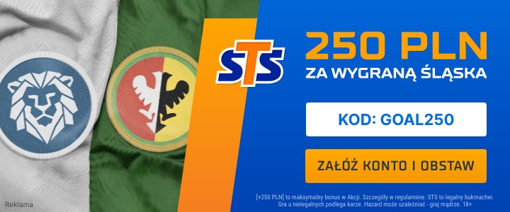 250 zł bonusu za wygraną Śląska Wrocław z FC Riga Promocja STS na mecz Śląska w el. Ligi Konferencji