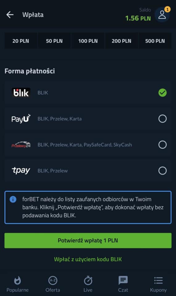 forBET wpłata Blikiem