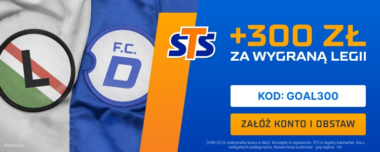 Bonus 300 zł za wygraną Legii z Dritą Promocja w STS na spotkanie Legia - Drita