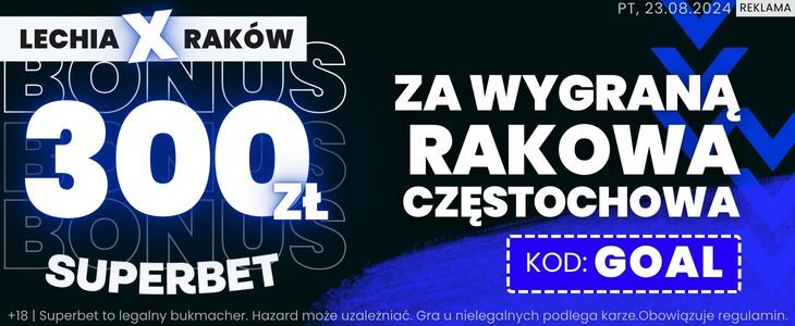 300 zł bonusu za wygraną Rakowa nad Lechią Promocja w Superbet na spotkanie Lechia - Raków