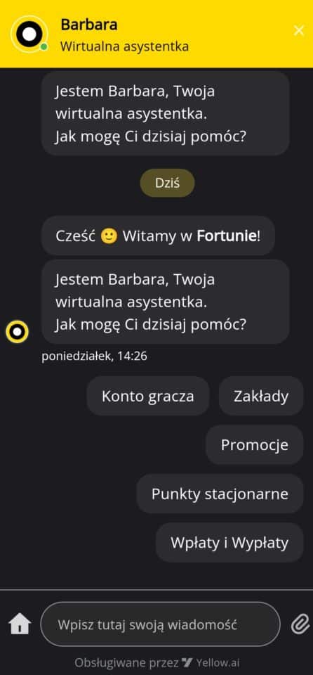 Czat na żywo u bukmachera Fortuna Dział obsługi klienta w Fortunie