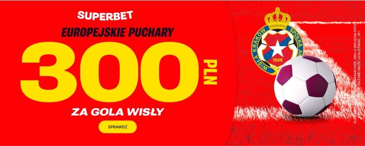 300 zł bonusu za bramkę Wisły w meczu ze Spartakiem Promocja w Superbet na mecz Spartak Trnava - Wisła Kraków