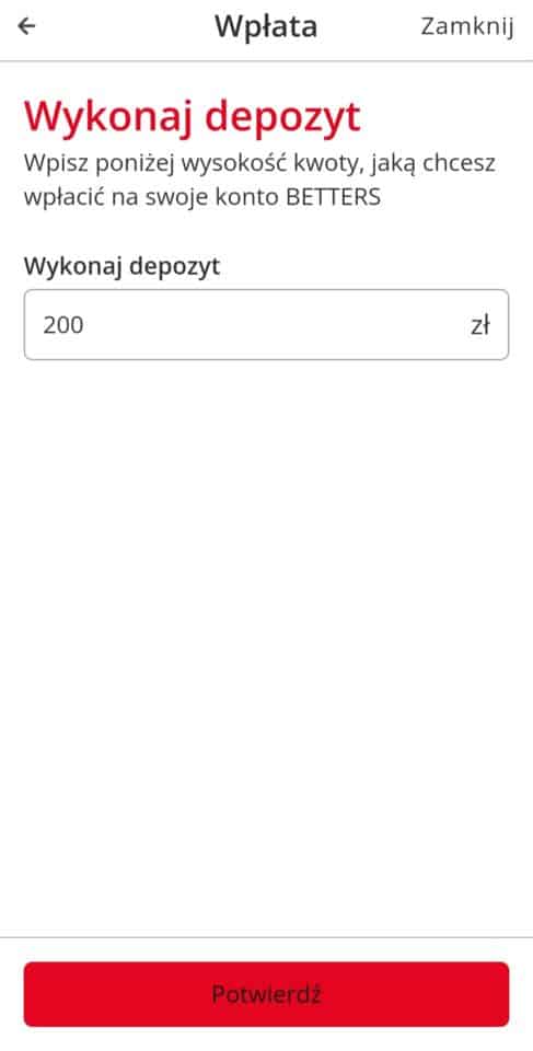 Betters 1. wpłata Wpłacanie środków Betters