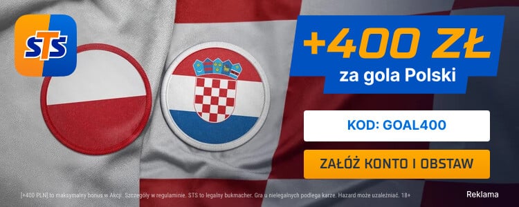 Bonus 400 zł w STS za gola Polaków z Chorwacją Promocja w STS na spotkanie Polska - Chorwacja