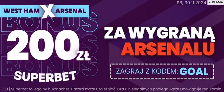 Promocja w Superbet na spotkanie West Ham - Arsenal