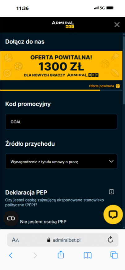 Miejsce na kod promocyjny w Admiralbet Admiralbet kod promocyjny
