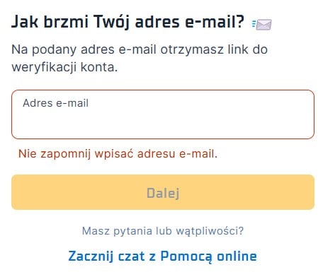 rejestracja w STS - adres email